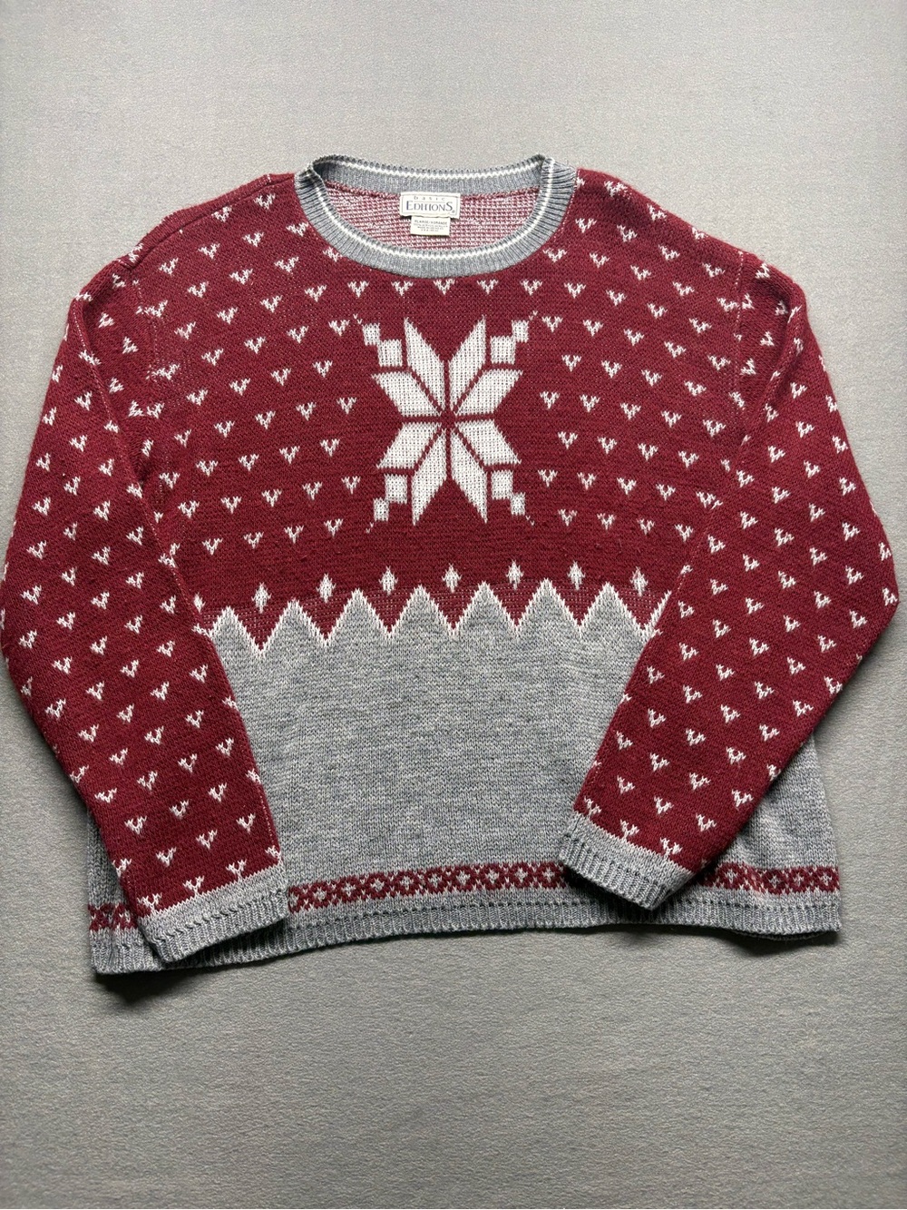 Vintage Made in USA Basic Editions Snowflake Fair Isle Knit Sweater XL